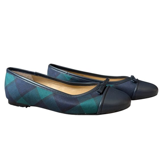 Talbots blair ballet flats indigo blue multi plaid women's size 6M leather sole - Picture 1 of 11